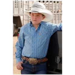 MTW7060308 Cinch Boys' Long Sleeve Blue Print Western Buttondown Shirt