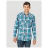 MV4024Q Wrangler Men's Teal Plaid Retro Long Sleeve Western Snap Shirt