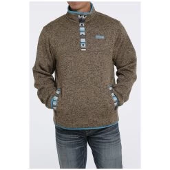 MWK1534002 Cinch Men's Brown Knit Pullover Sweatshirt With Serape Trim