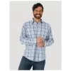 MWR423B Wrangler Men's Long Sleeve Wrinkle Resist Blue Plaid Western Snap Shirt