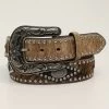 N320002002 Nocona Ladies 1 1/2 Inch Calf Hair Belt Brown Oval Concho