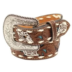 N4439408 Nocona Girl's Floral Pierced Turquoise Belt