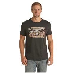 P9-3361 Rock & Roll Men's Dale Brisby Pow Pow Short Sleeve Tee Black