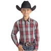 PSBSOSR07T Panhandle Select Boy's Long Sleeve Western Snap Shirt- Red & Blue Plaid