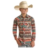 RRBSOSR0Q8 Rock & Roll Denim Boys Long Sleeve Aztec Stripe Woven Snap Shirt