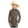 RRBSOSRZ82 Rock & Roll Boy's Dale Brisby Print Long Sleeve Snap Shirt