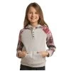 RRGT94R0AX Rock & Roll Cowgirl Girls Hoodie With Pink Navajo Printed Sleeves - Grey