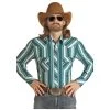RRMSOSRZ0H Rock & Roll Dale Brisby Brush Popper Long Sleeve Snap Shirt- Bright Turquoise