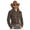 RRMSOSRZ0K Rock & Roll Dale Brisby Long Sleeve Snap Shirt- Black With Skull