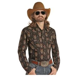 RRMSOSRZ0K Rock & Roll Dale Brisby Long Sleeve Snap Shirt- Black With Skull