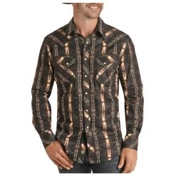 RRMSOSRZ0V Rock & Roll Men's Long Sleeve Aztec Poplin Print Western Snap Shirt