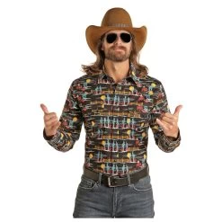 RRMSOSRZ82 Rock & Roll Dale Brisby Conversational Long Sleeve Shirt- Cowboy Print