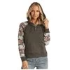 RRWT94R04G Rock & Roll Cowgirl Hoodie With Printed Sleeves - Black