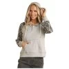 RRWT94R04H Rock & Roll Cowgirl Hoodie With Cheetah Printed Sleeves - Grey