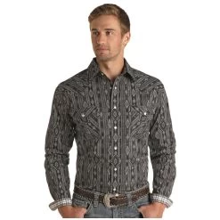 RSMSOSRZCY Panhandle Roughstock Men's Long Sleeve Snap Shirt - Black