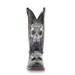 Z5005 Corral Women's Black And White Floral Skull Embroidery Studs Square Toe Western Cowboy Boots -Cowboy Shop Z5005 2