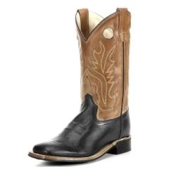 BSC1810 Old West Kids Square Toe Black And Tan Leather Western Cowboy Boot