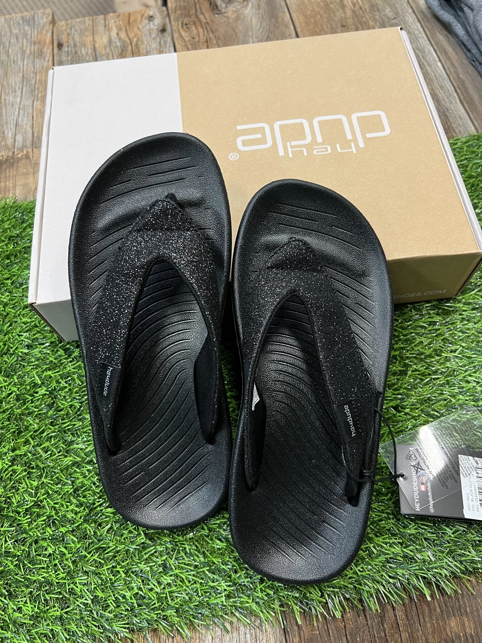 Hey Dude Meg Black Glitter Flip Flops - 122224907 1 Hey Dude Meg Black Glitter Flip Flops - 122224907