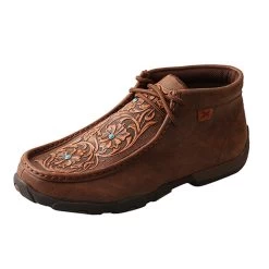 WDM0081 Twisted X Womenâs Driving Moccasins â Brown/Tooled Flowers