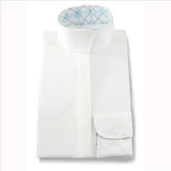 L610N Ladies RJ Classics Prestige Collection White Hunt Blouse Blue Argyle Trim Wicking/Stretch