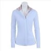 L413C RJ Classics Ladies Prix Hunter/Jumper Long Sleeve Show Shirt Blue W/Stripe Trim