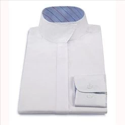 L410C Ladies RJ CLassics Essential Collection White English Show Blouse Blue Stripe Trim