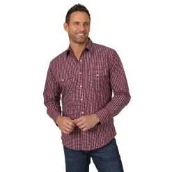 MWR358R Wrangler Men's Wrinkle Resist Long Sleeve Western Snap Shirt Red Plaid