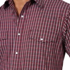 MWR358R Wrangler Men's Wrinkle Resist Long Sleeve Western Snap Shirt Red Plaid -Cowboy Shop image 33584