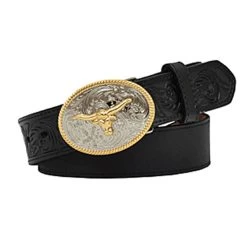 D4204 M&F Boys' Black Distressed Leather Belt With Longhorn Belt Buckle