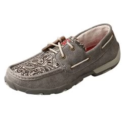 WDM0130 Twisted X Womenâs Boat Shoe Driving Moc -Grey Floral Tooled