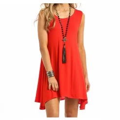 J0-5397 Panhandle Red Label Junior's Sleeveless Knit Swing Dress- Orange