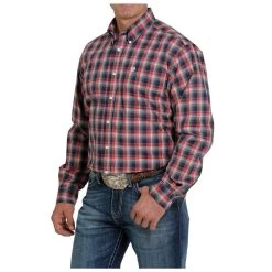 MTW1105276 Cinch Men's Long Sleeve Red White And Blue Button Down Shirt