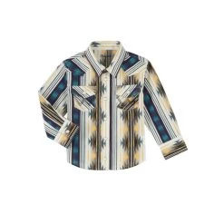 PQ1290M Wrangler Baby Blue, Purple, Tan, And Yellow Navajo Print Snap Western Shirt