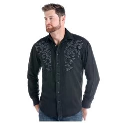 R0F9440 Panhandle Men's Black Classic Long Sleeve Western Shirt With Embroidery